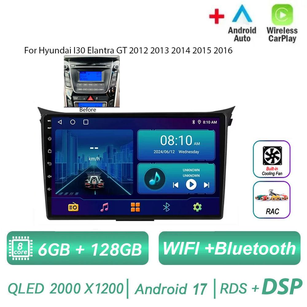 Autoradio Android 17 pour Hyundai I30 Elantra GT 2012 2013 2014 2015 2016 Carplay Auto GPS Navigation Lecteur Multimédia Stéréo 4G