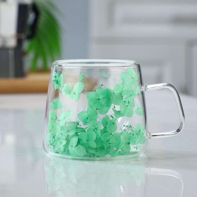Красочная стеклянная кружка с сухоцветами - Декоративная прозрачная чашка для кофе/чая с засушенными цветами