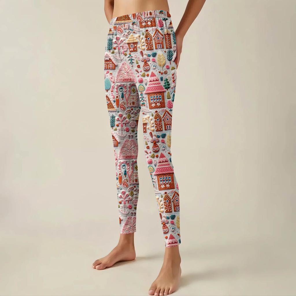Women's Pants Christmas Printed Stretchy Soft Bottoms Casual Home Sleeping Pants