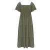 Women's Summer Casual Short Sleeve Square Neck Smocked Elastic Waist Tiered A Line Maxi Dress With Pockets