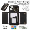 For iPhone 14/13 Leather Back Cover Zipper Wallet Kickstand Phone Case with Shoulder Strap