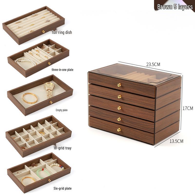 Элегантная многоуровневая деревянная шкатулка для украшений с большим отделением для ожерелий, браслетов и колец