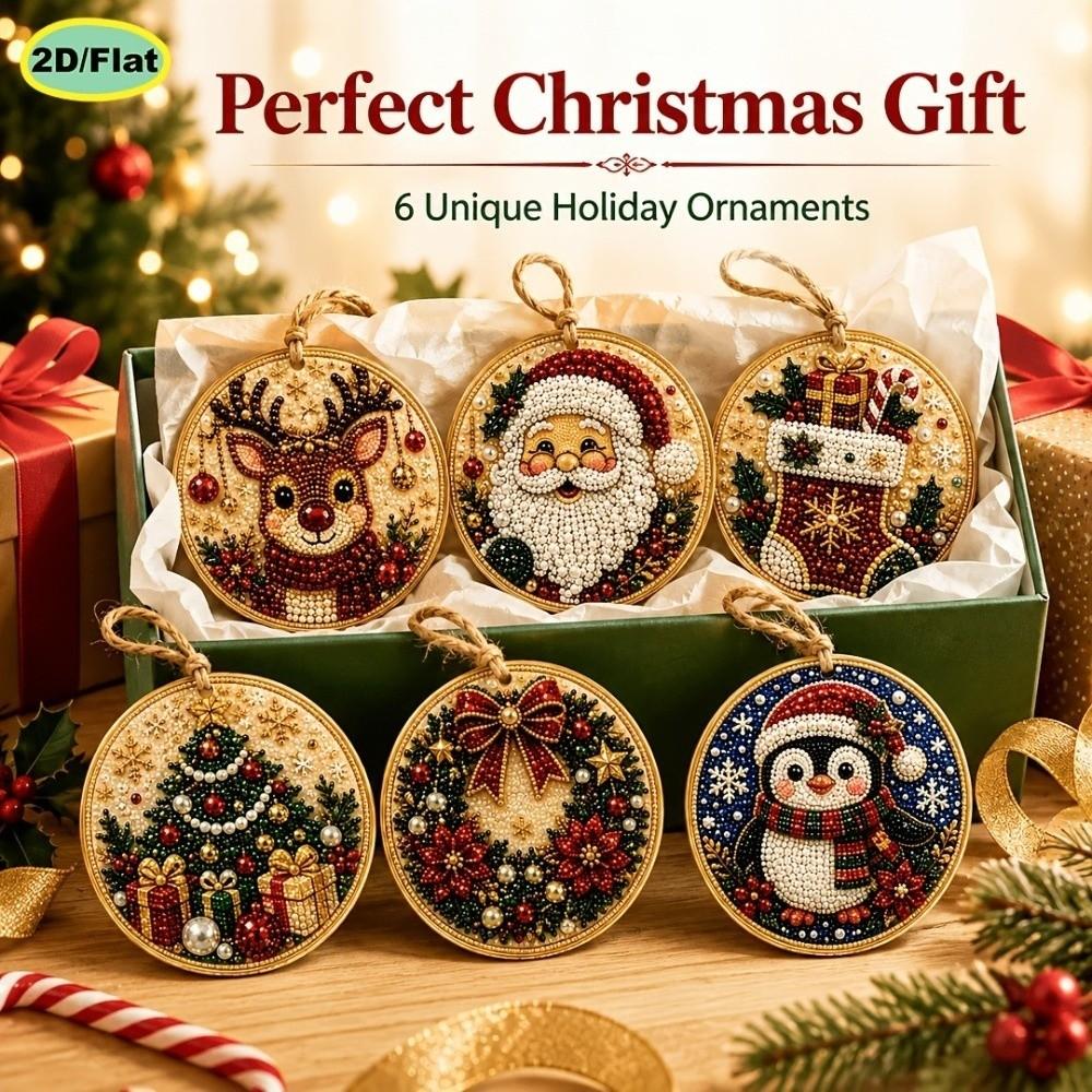 6Pcs Wooden Base DIY Christmas Painting Kit Art Xmas Hanging Decor Holiday Party
