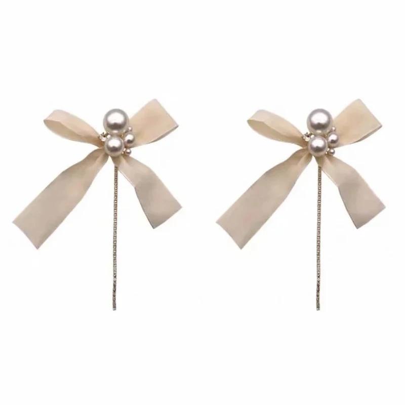 Длинные серьги-кисточки с жемчужным бантом и лентой для женщин, модные ювелирные изделия, серьги-кисточки