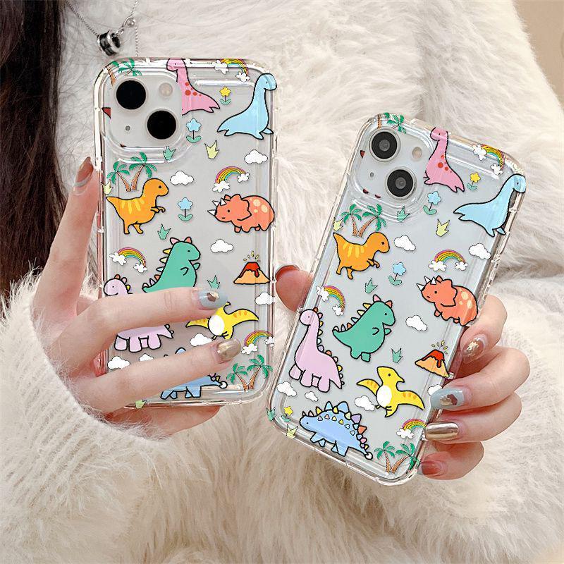 Мультяшный чехол-подушка безопасности с динозавром для iPhone 7/8, 11, 12, 15 Pro Max, 16 Simple и 16 Pro с большим отверстием