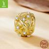 S925 Sterling Silver Plated 14K Gold Leaf Beaded Accessories Romantic Autumn Leaf Inlaid Zircon Beads Loose Beads