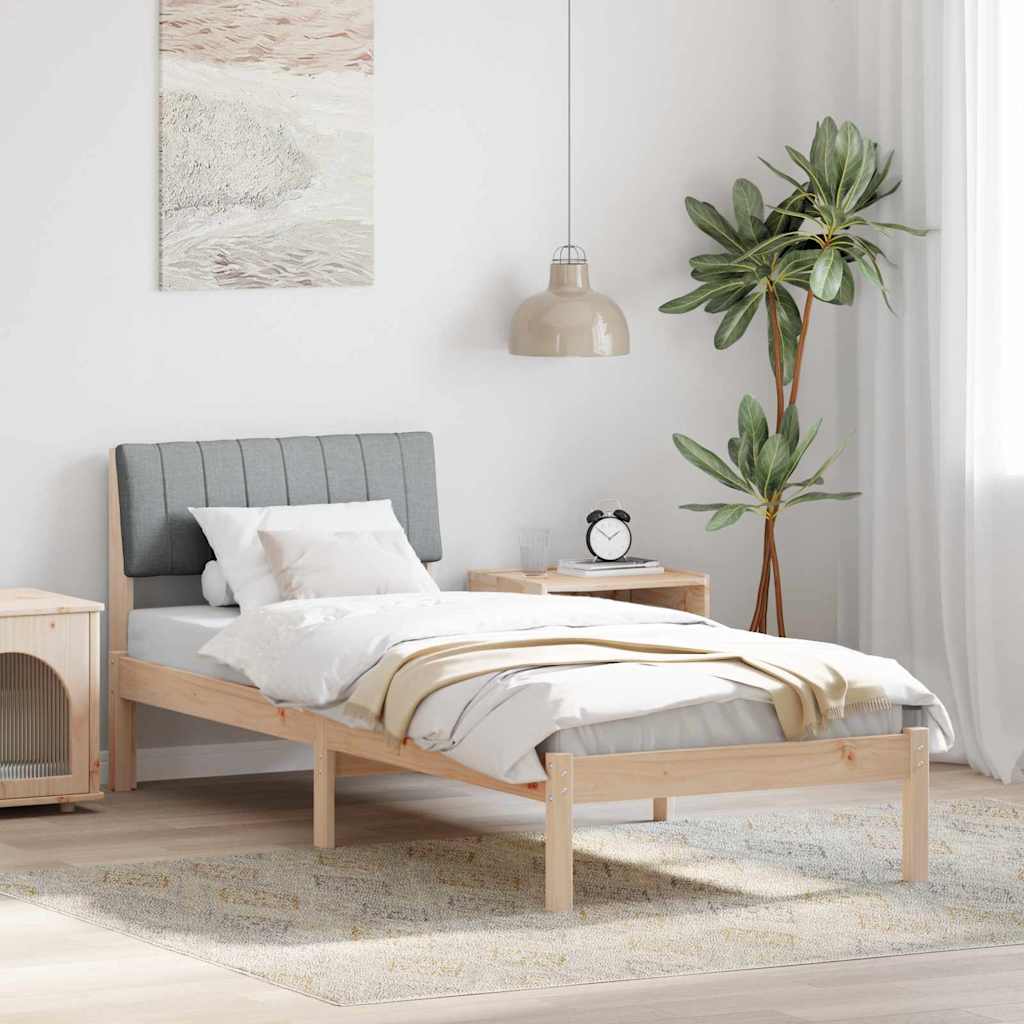Brown and Light Grey Bed Frame 75 x 190 cm Solid Pine Wood