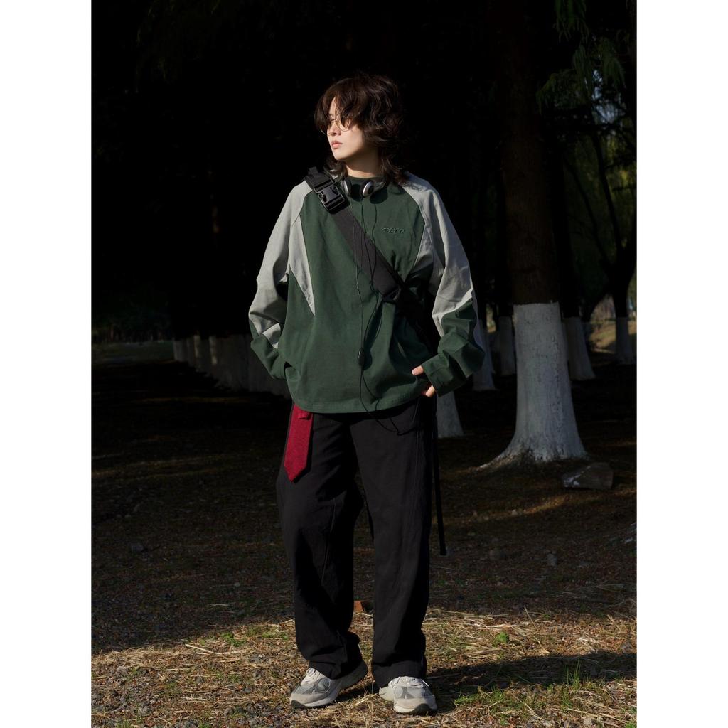 Унисекс ретро худи в японском стиле color block - Повседневный пуловер в горном стиле