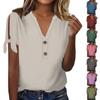Женская модная летняя футболка с v-образным вырезом и бантом с коротким рукавом, однотонная футболка на пуговицах, топ