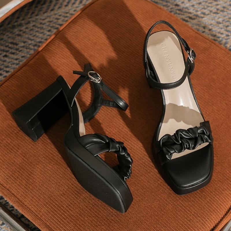 Модные 8,5 см Сладкие Удобные Женские Сандалии 2025 Лето Мода Мягкая Кожа Сандалии на Платформе Элегантные Высокие Каблуки Модель Вечерние Женские Сандалии