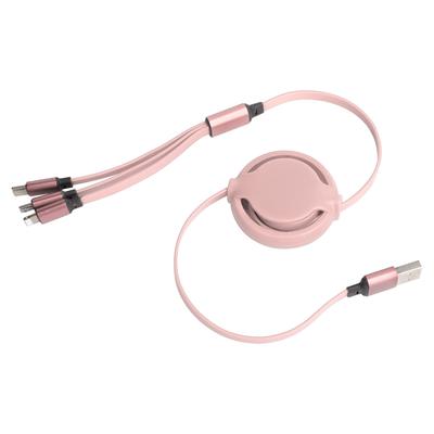 Кабель для зарядки USB 3-в-1 Многофункциональный выдвижной кабель для быстрой зарядки для IOS Type C Micro PortРозовый