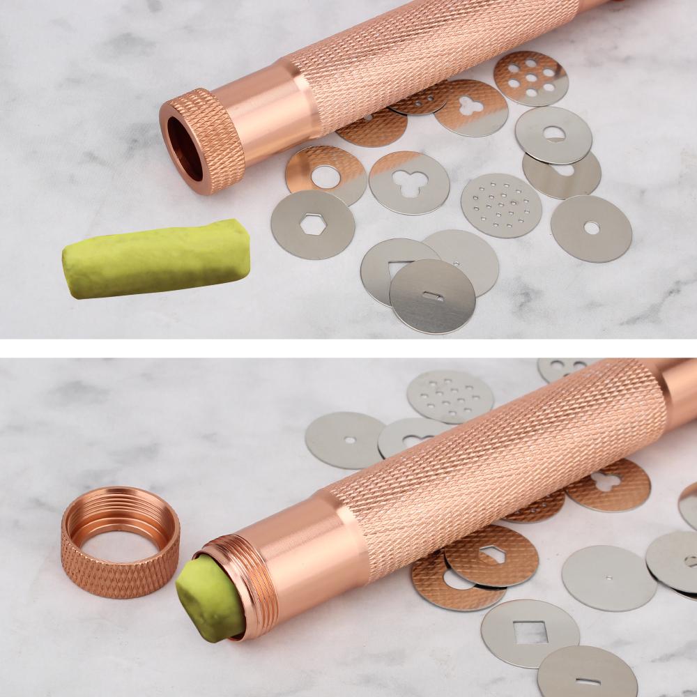 Perfect Rose Gold Sugar Paste Extruder Fondant Clay Cake Sculpture Cake Sculpture Polymer Tool With 20 Tips Clay CraftGood product