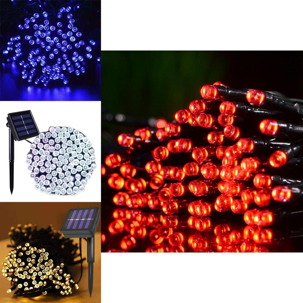 Outdoor Solar Christmas String Lights With Remote Warm White Blue Colorful Waterproof Design