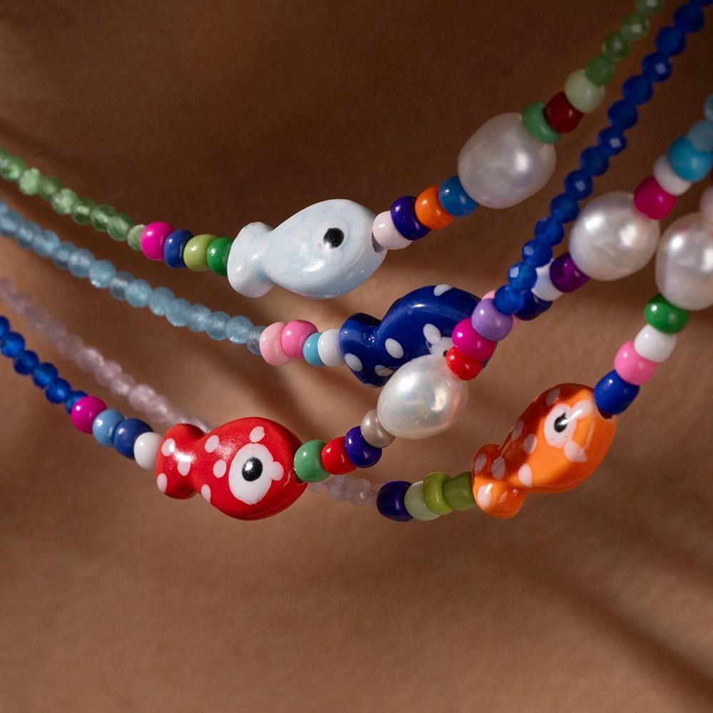 Jewelry Fish Pendant Necklace Bohemia Beads Chain Choker Trendy Mini Fish Necklace Summer