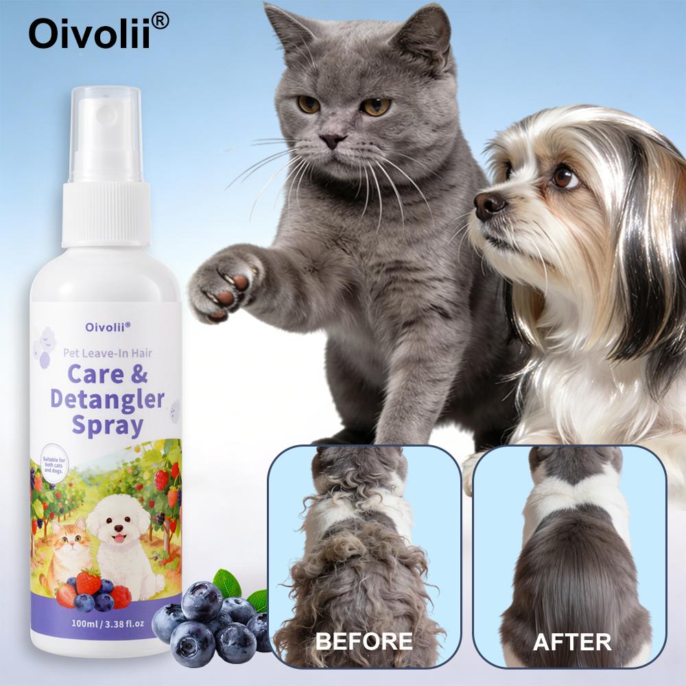Oivolii Pet Leave-In Hair Care Detangler Spray sweet Jam Flavor, Gentle Formula, Instant Smoothness for Cats & Dogs