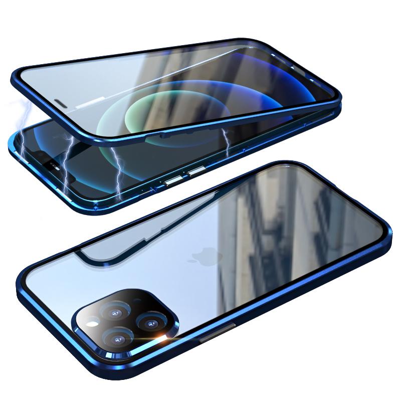 IPhone 15 14 13 12 11 Pro max X XR Xs max 7 8 plus mini uchun shaffof shisha metall magnit g'ilof