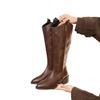 [Same Style As Guan Xiaotong] Cowhide Version of Wanderer Winter Shopping Mall's New Thick-legged Big Tube Circumference V-mouth Knight Boots for Wome