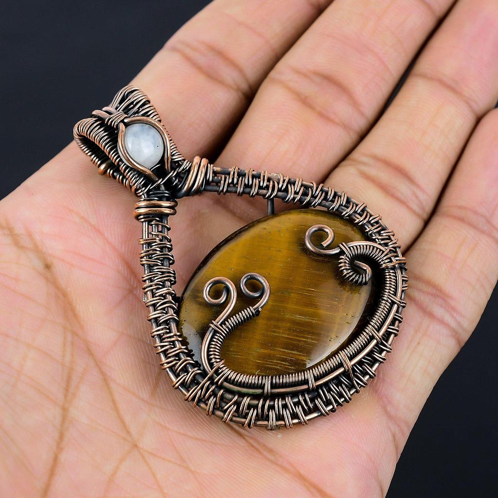 Тигровый глаз драгоценный камень из чистой медной проволоки, завернутый в подвеску ручной работы, ювелирный подарок