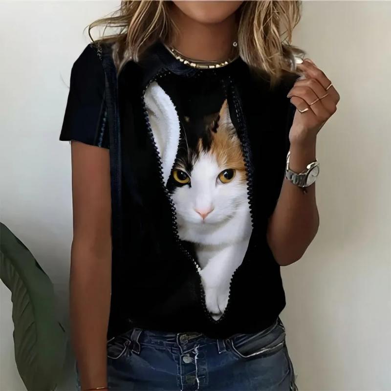 Модная женская футболка с круглым вырезом, с коротким рукавом, 3D цветная печать