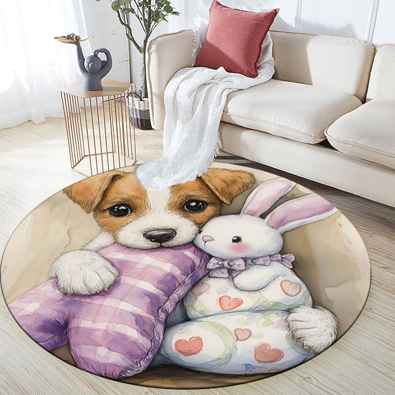 Plush Puppy,Round Area Rug,Carpet Rug for Living Room Bedroom Sofa Playroom Decor,Non-slip Floor Mat