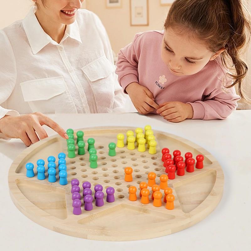 Wooden Dual-Function Checkers Chinese Jump Chess Game Kids Ages 4-6 Educational Strategy Board Toy Family Play
