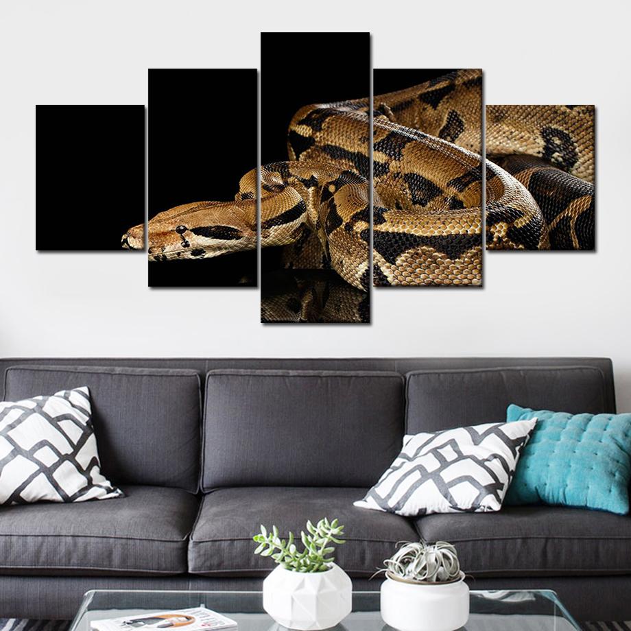 Black snake 5 panel template painting picture wallpaper used for family living room room decoration