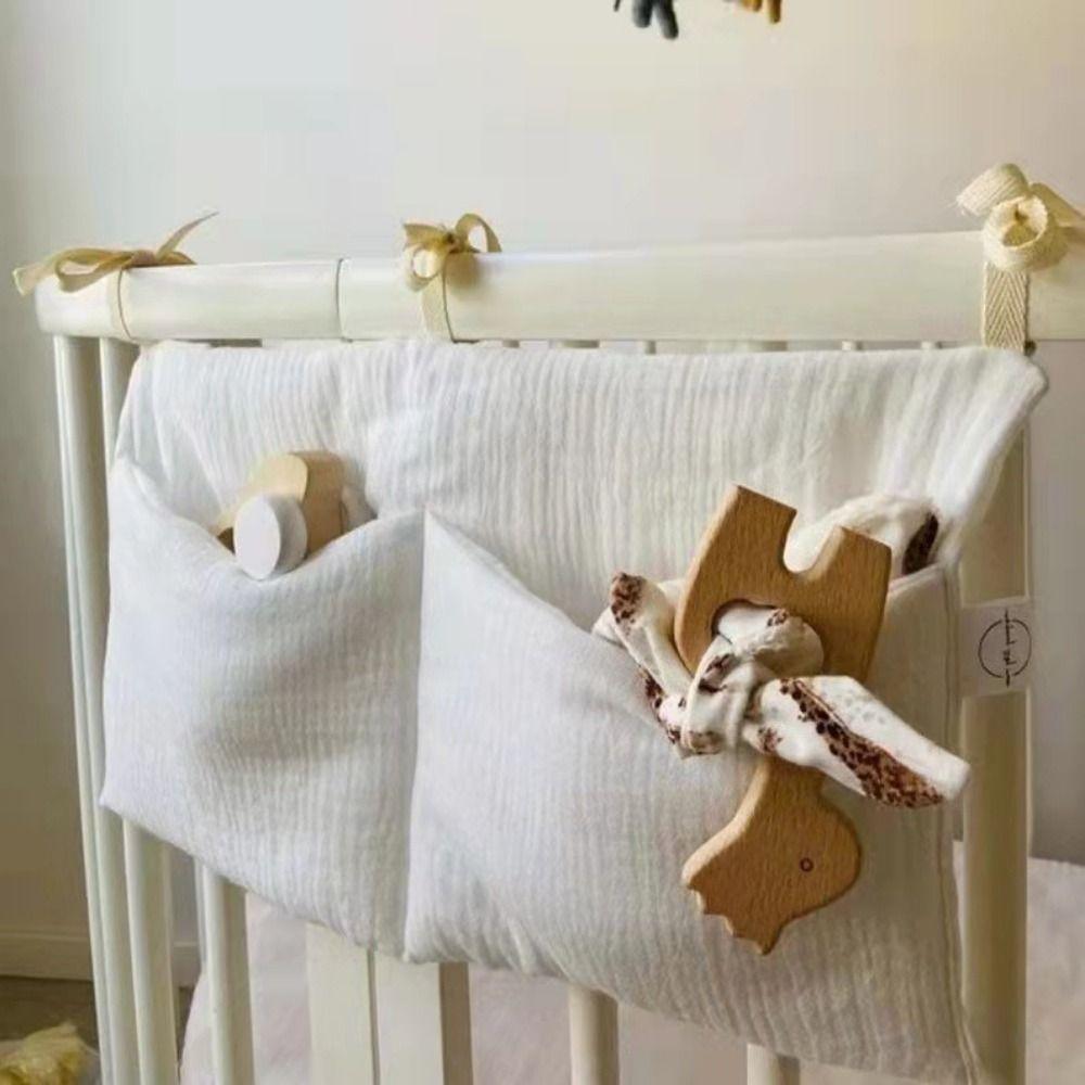 Cotton Baby Crib Storage Bag Large Capacity Newborn Bedside Bag Baby Stuff Organizer Baby Crib