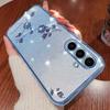 Чехол для телефона Samsung Galaxy A54, A34, A24, A14, A04s, Flash Pink Flower Прозрачный противоударный защитный чехол с роскошным бриллиантовым сиянием