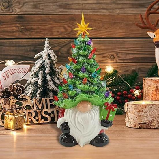 Gnome Christmas Tree Light Resin Lighted Faceless Old Man Figurines Portable Tabletop Ornament Festive Gift for Family Friends