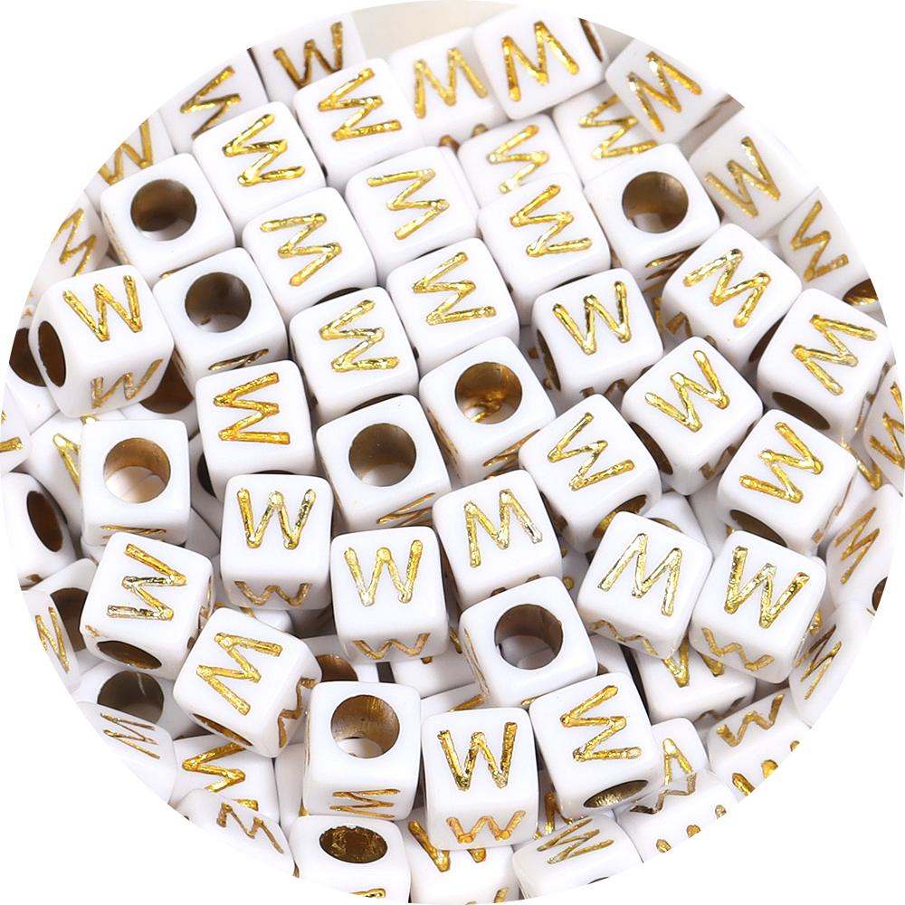 100pcs/lot 4.5 6mm Gold Letter Acrylic Square Beads Large Hole Loose Alphabet Beads For DIY Craft Bracelet Earrings Accessories