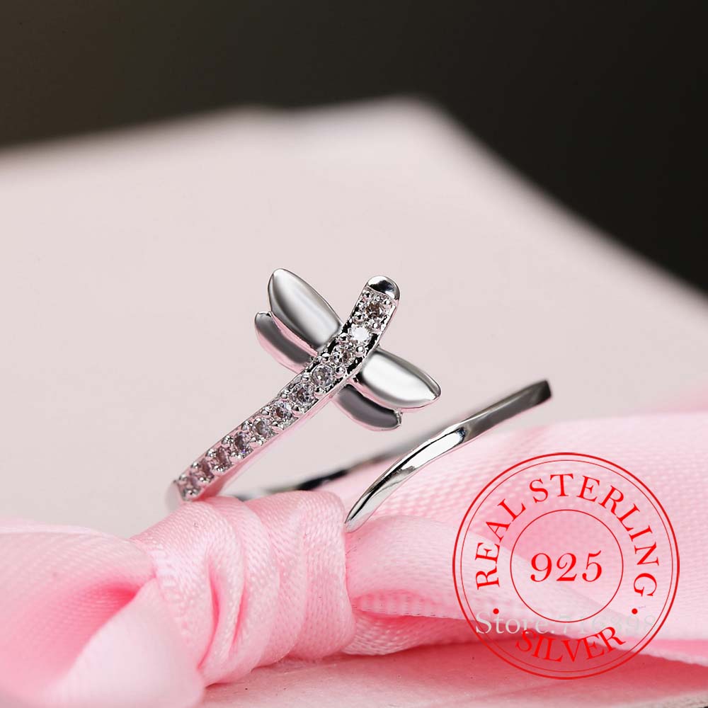 Retro Antique Crystal Dragonfly Finger Ring Real 925 Sterling Silver Thumb Rings for Women Ladies Fashion Bohemian Jewelry