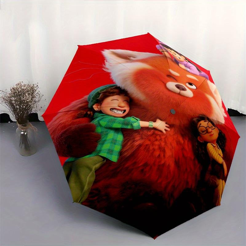 Turning Red Automatic Opening and Closing Umbrella, Lightweight 3-Fold, With Cute Cartoon Characters, Suitable for Home, Outdoor and Daily U