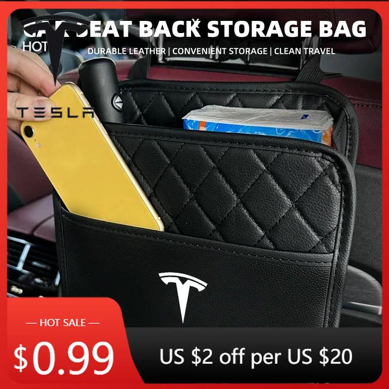 Car Sticker Tesla Leather Car Seat Storage Bag Chair Back Water Cup Tissue Box For Tesla Model 3 Y S X Roadster Bonina Coil Acce