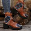 Printed Platform Ankle Boots for Women Autumn Winter Black High Heels Short Boots Woman Lace-up Thick Heeled Botas Mujer