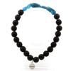 Stones and Minerals. Blue Apatite Bracelet from Brazil + Matte Black Onyx Beads 8 Mm. Made In France.