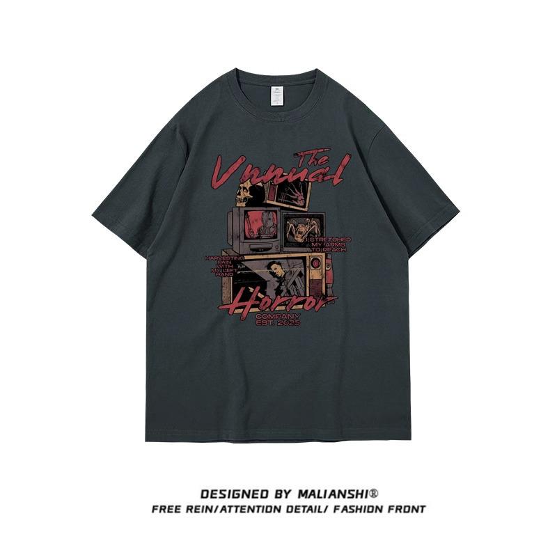 Женская футболка свободного кроя 2025 года из хлопка в стиле хип-хоп с рисунком из мультфильмов