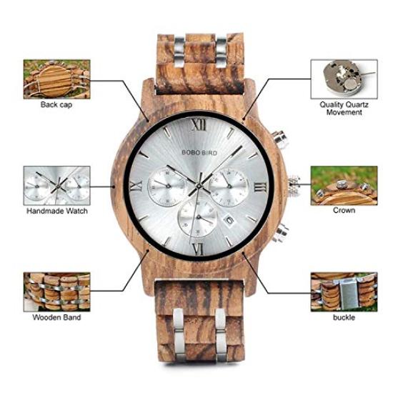 BOBO BIRD Pair Watch Wooden Watch with Gift Box Analog Japanese Quartz Chronograph Lightweight Date Display Stopwatch Couple P19 P18 Men's Women's