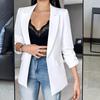 Women Suit Coat Lapel Long Sleeve Flap Pockets Suit Jacket Solid Color Open Front Office Lady Business Outwear