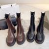 Грубые ботильоны на толстой подошве для женщин, зимние новые универсальные ботинки на молнии в стиле ретро, простые и удобные ботинки для женщин