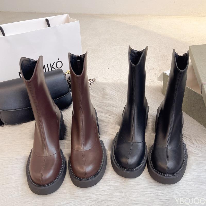 Грубые ботильоны на толстой подошве для женщин, зимние новые универсальные ботинки на молнии в стиле ретро, простые и удобные ботинки для женщин