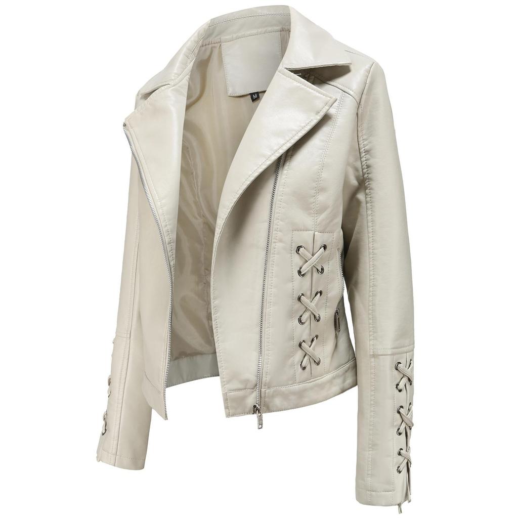 Женская асимметричная укороченная куртка из искусственной кожи на молнии из искусственной кожи, байкерское короткое пальто, тонкая верхняя одежда, винтажная укороченная куртка со шнуровкой, мотоциклетный бомбер, осень-весна, новинка