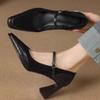 Новый стиль Мода Французский стиль Женские черные туфли-лодочки с квадратным носком, массивным каблуком, толстой подошвой и пряжкой, слипоны, винтаж для дам