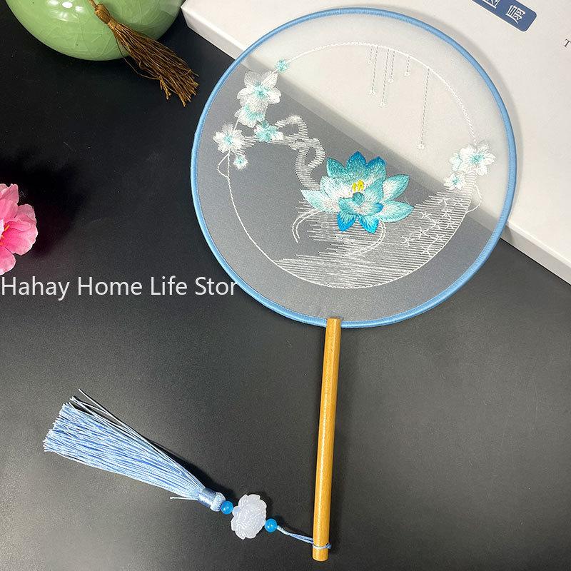 Модный китайский стиль веер с деревянной ручкой вышитый цветок девушка подарок портативный домашний декор ручные веера ремесла танцевальный веер