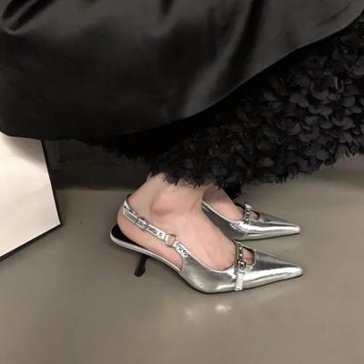 Мода 2024 года, модные босоножки с острым носком и шпилькой, с неглубоким вырезом, летние сексуальные элегантные повседневные женские туфли на низком каблуке