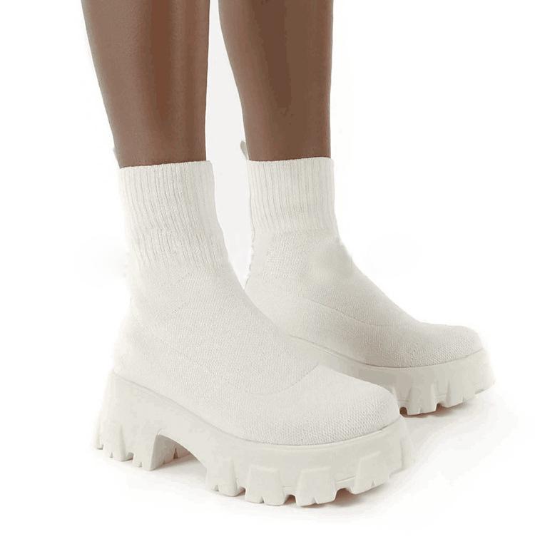 2022 Женские Весенние Новые Стильные Эластичные Вязаные Шерстяные Снежные Ботинки - Большой Размер