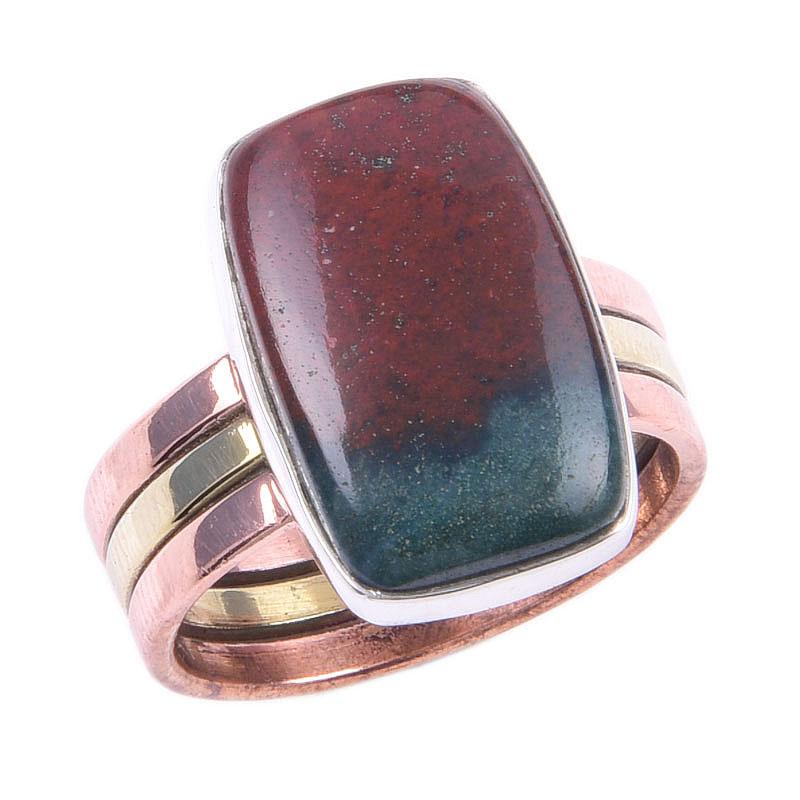 Natural Bloodstone Gemstone 925 Sterling Silver Jewelry Two Tone Ring S.8.5 U3n63