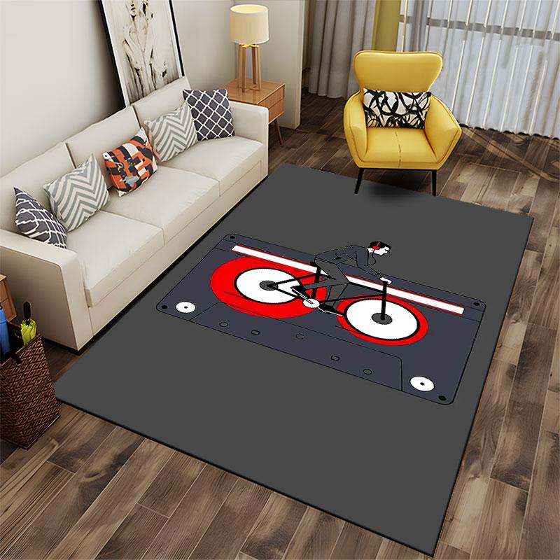 Cyclist on Tape Design Carpet suitable as a non-slip mat for the living room or bedroom sofa
