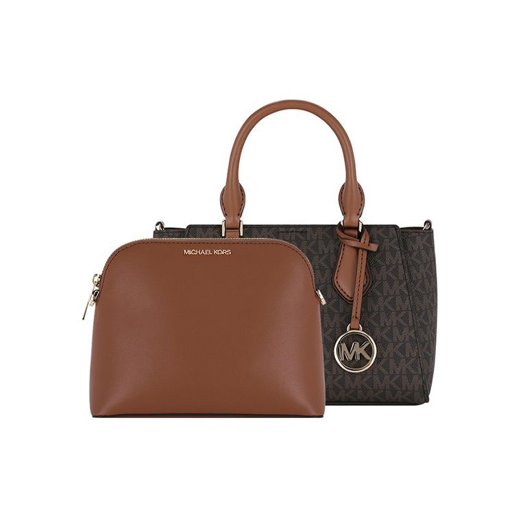 Michael Kors MK Daria Monogram Logo Pendant Vintage Leather Tote Shoulder Crossbody Bag Women bags Brown 35S1GDIC1B-BROWN