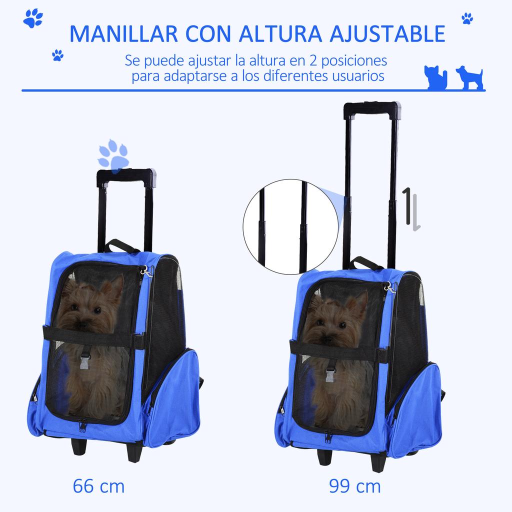 Pet Carrier, 2-in-1 Backpack Trolley, 2 Wheels, Aluminum Handle, 42 x 25 x 55 cm, Blue