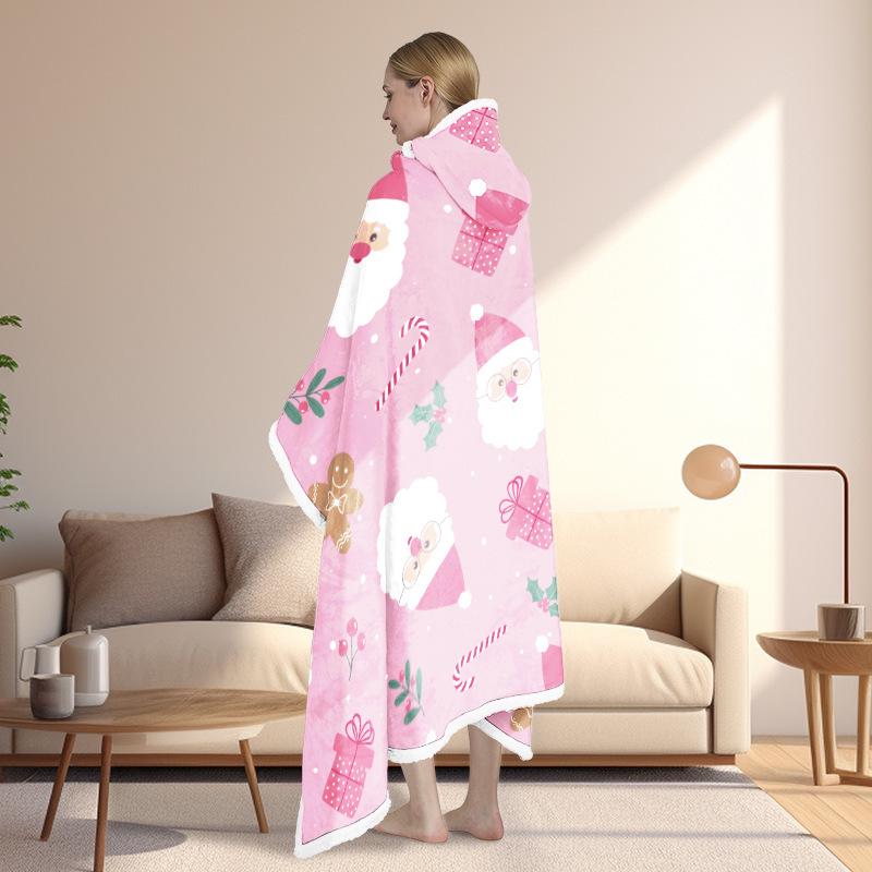 Christmas Festival Wearable Hooded Flannel Blanket Shawl